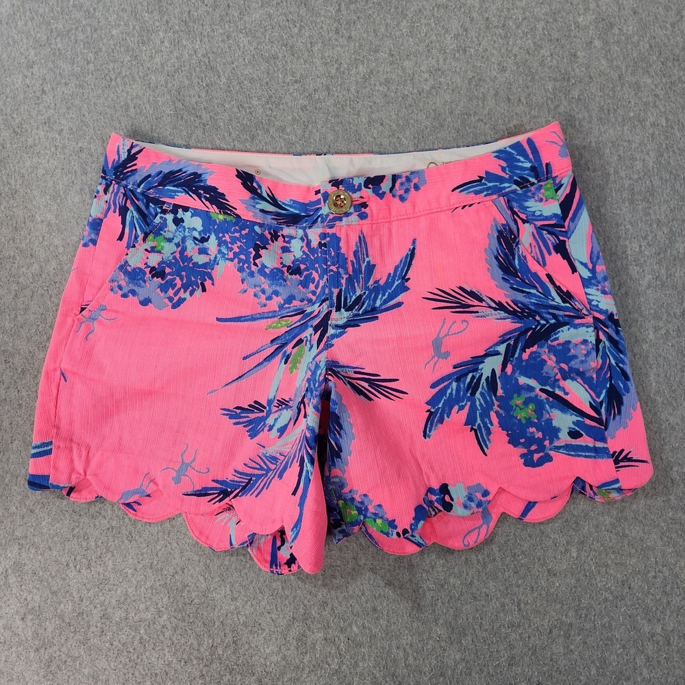 Lilly Pulitzer Out on a Limb Buttercup Shorts Women 0 Tiki Pink Scalloped Bottom
